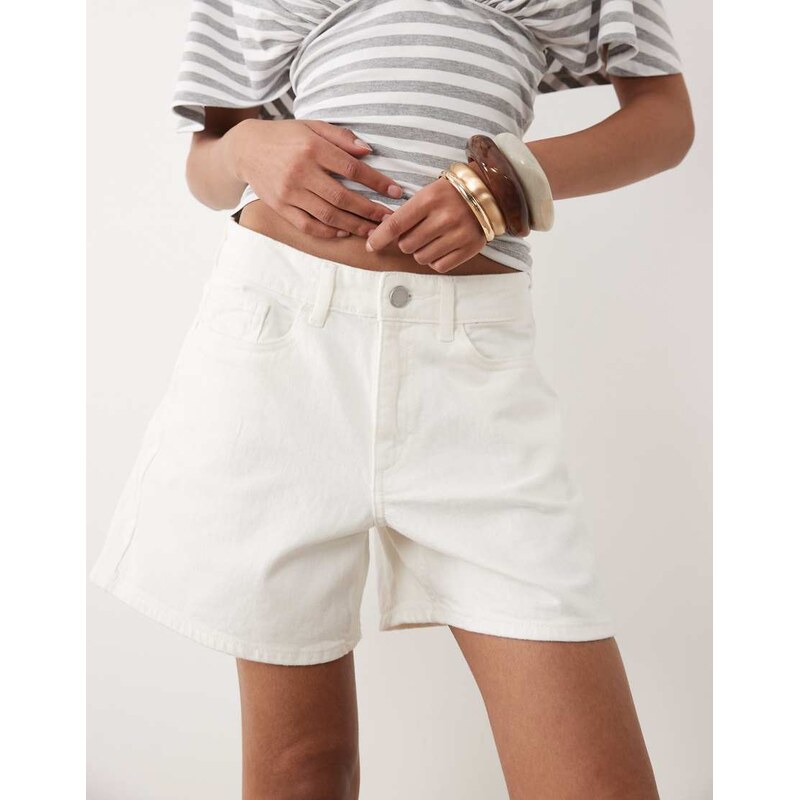 Vila high waisted denim shorts in white