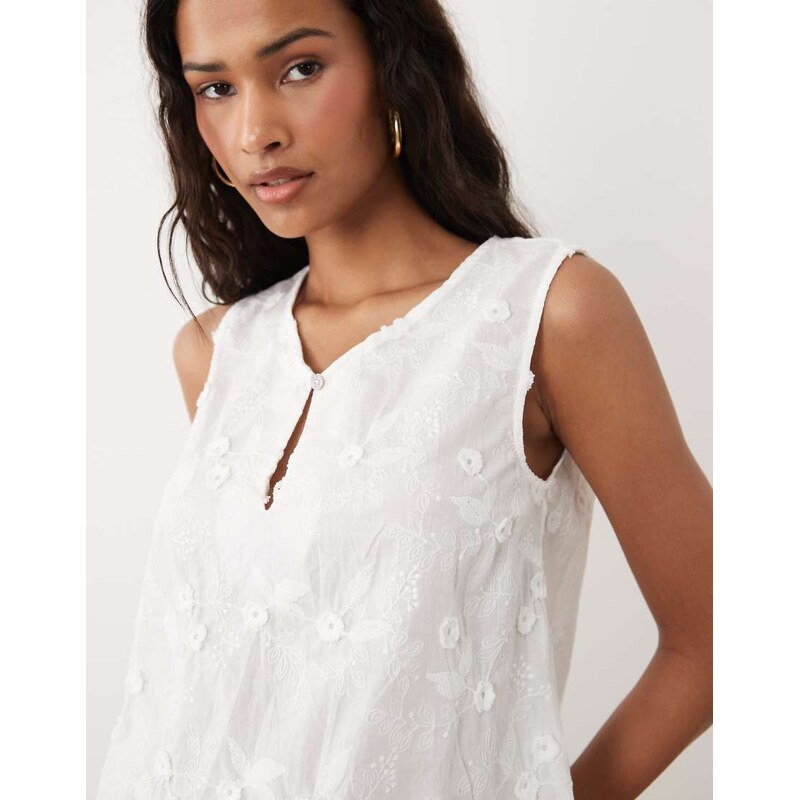 Vila floral applique cotton top with frill trim in white 115527535