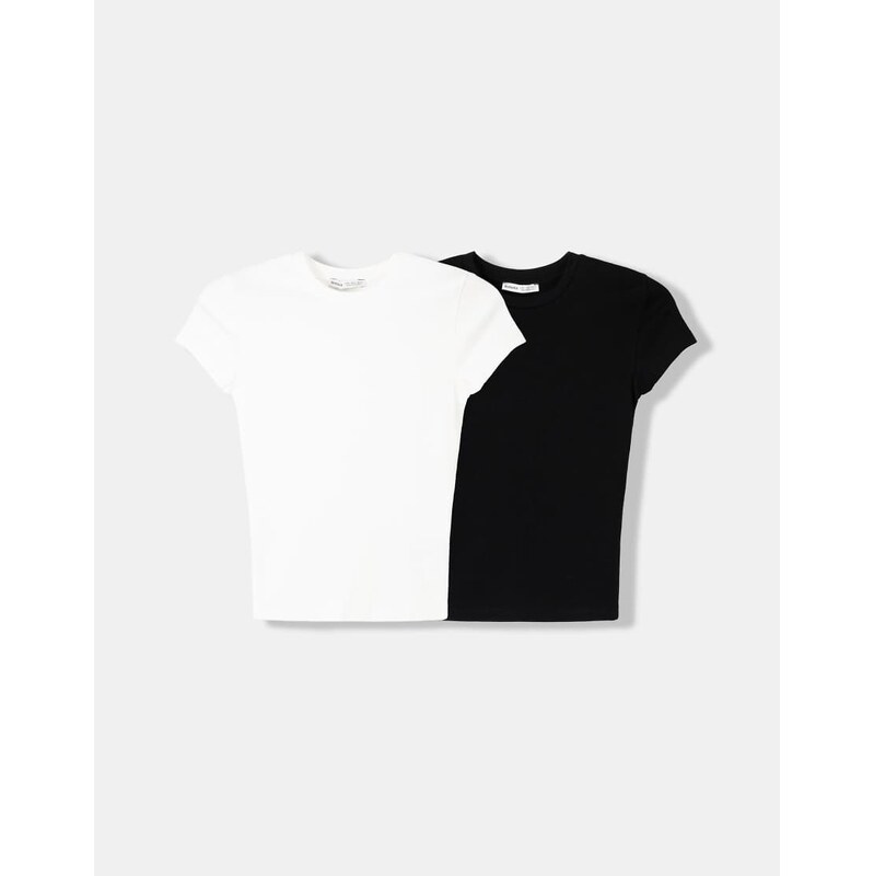Bershka 2-pack of short sleeve round neck t-shirts in white & black 115527540