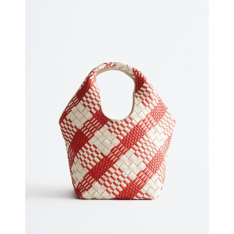 & Other Stories woven braided mini shopper tote in red and white cross 115527578