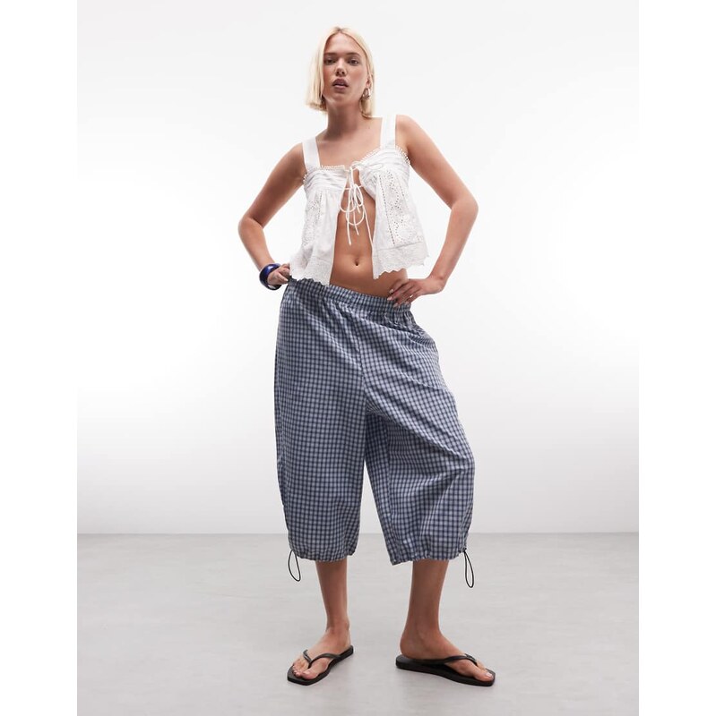 COLLUSION 3/4 nylon check jort in check-Multi