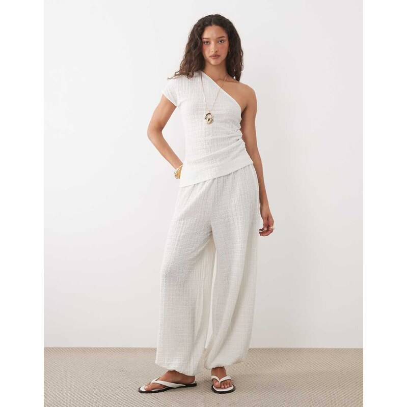 ASOS DESIGN co-ord sheer textured balloon trouser in white