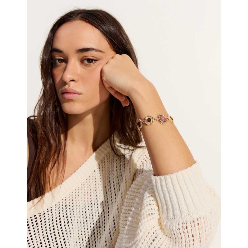 Bershka Stone chain bracelet in gold 115527590