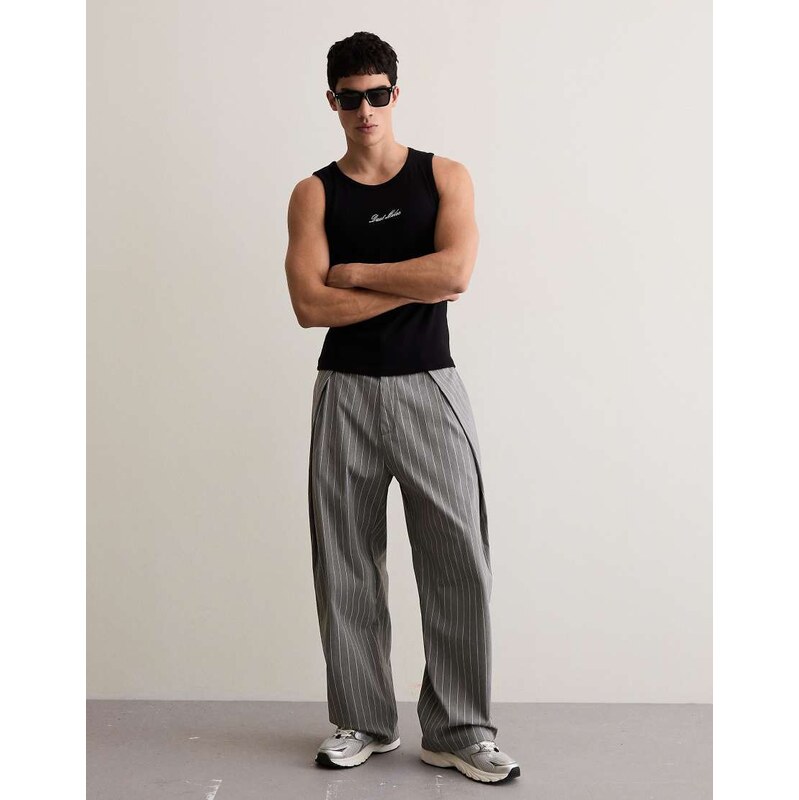 Bershka Super baggy double dart trousers in light grey