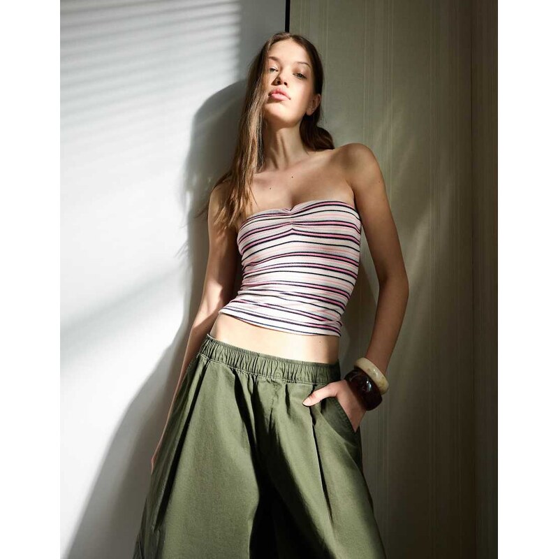 Bershka Striped bandeau top in yellow 115527613