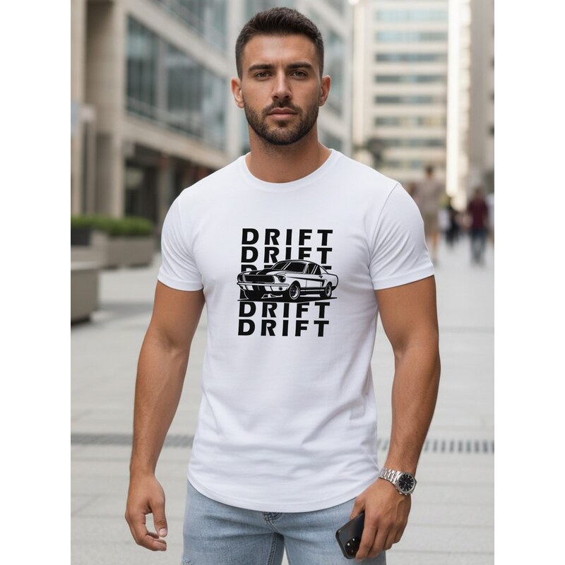 Dstreet Bílé tričko s originálním nápisem DRIFT