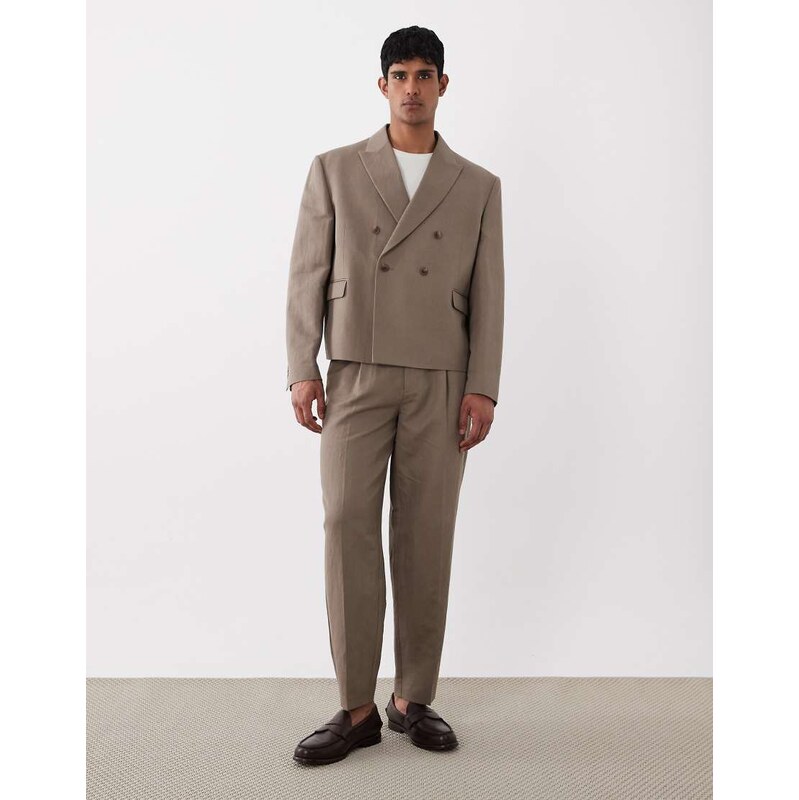 ASOS DESIGN tapered linen rich suit trousers in brown