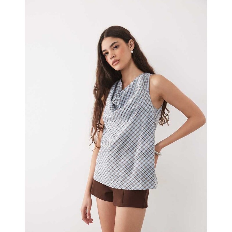 Nobodys Child Bonbon cotton cowl neck sleeveless blouse in light blue 115587059