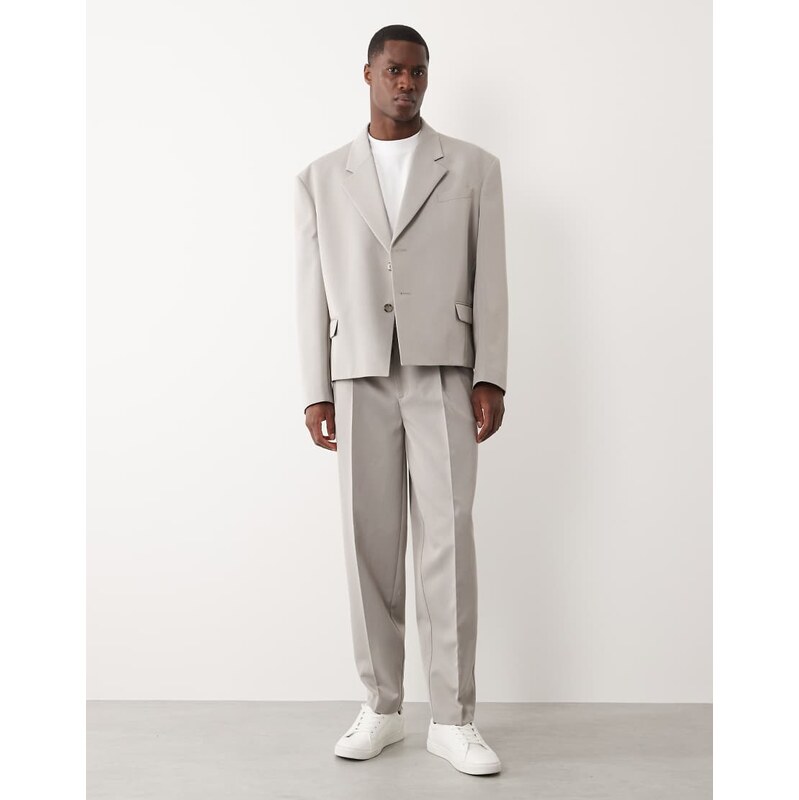 ASOS DESIGN oversized tapered suit trousers in light grey
