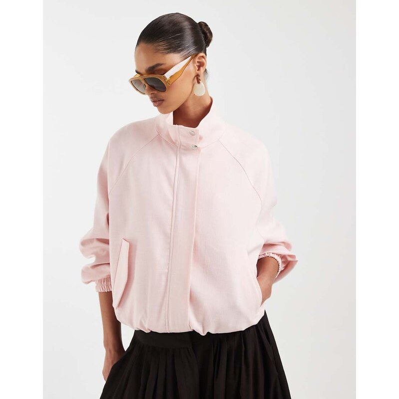 ASOS DESIGN linen funnel neck jacket in baby pink