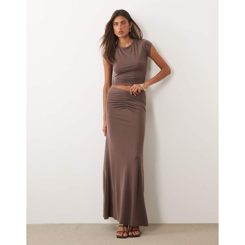 Missyempire modal ruched front detail maxi skirt co-ord in chocolate 115712043