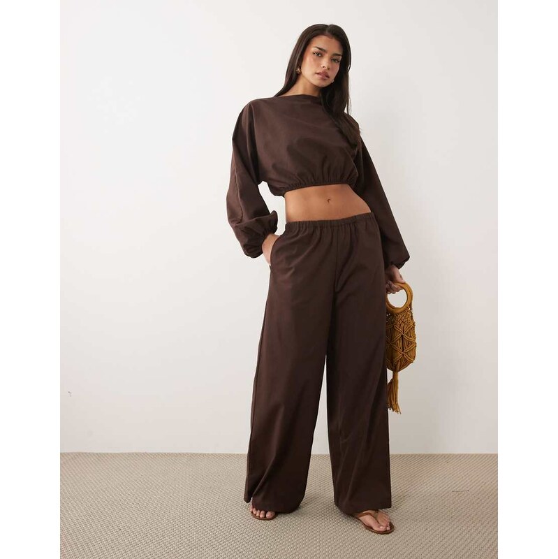 Missyempire linen blend elasticated waist wide leg trousers co-ord in 115723509