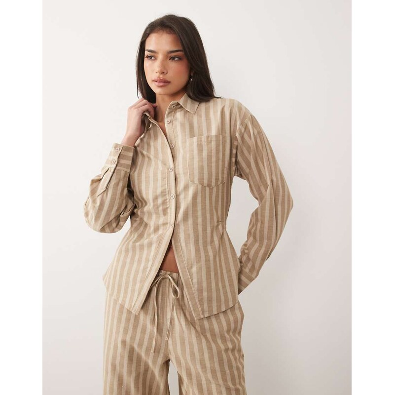Missyempire cinch back detail fitted shirt co-ord in tan