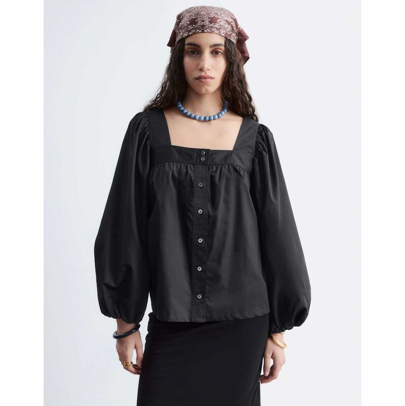 & Other Stories square neck button through blouse in black 115589892