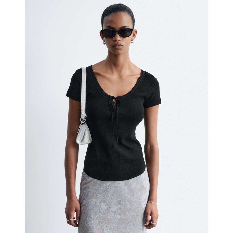& Other Stories short sleeve t-shirt with low neckline and bow