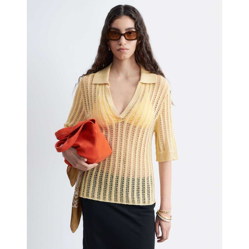& Other Stories open knit crochet polo in buttermilk yellow 115589900