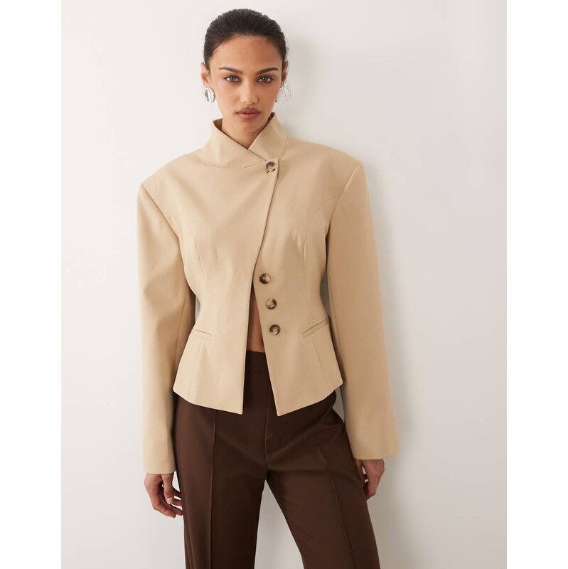 ASOS DESIGN cinch wrap blazer in beige-Neutral