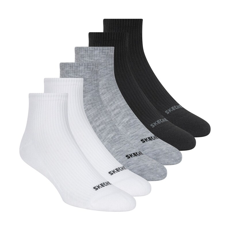 Skechers Chlapci 6 Pack Quarter Crew ponožky v Bílý/Černá,