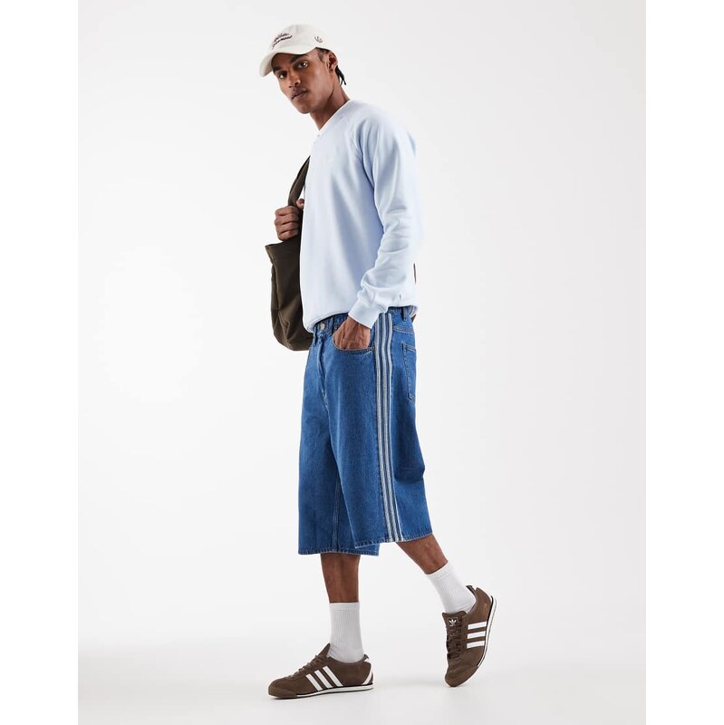 adidas Originals Firebird shorts in washed blue denim