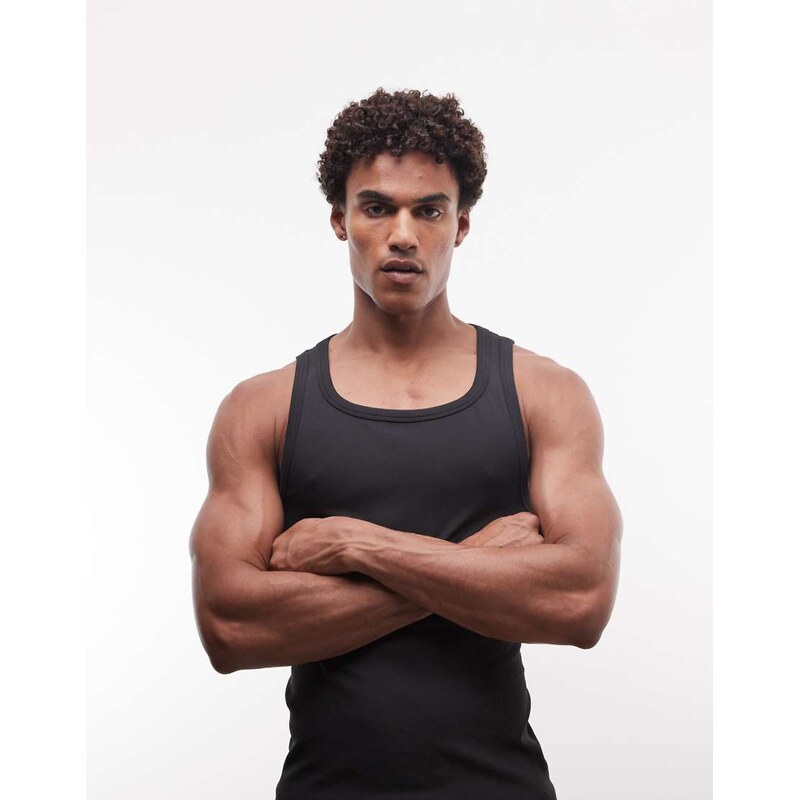 4505 square neck slim fit seamless rib training vest in black
