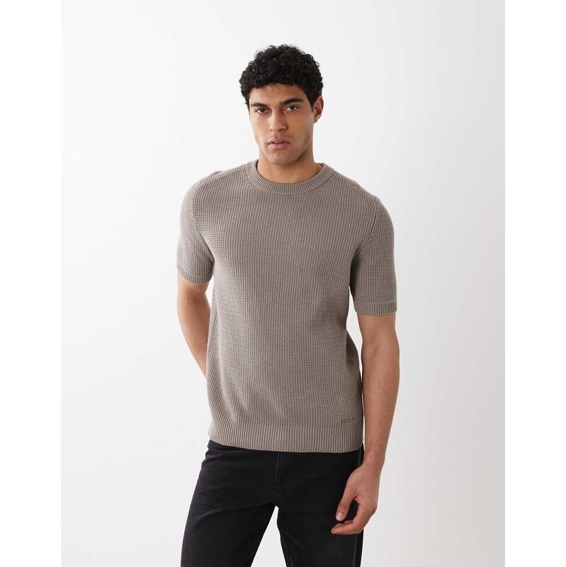 HUGO Red knitted jersey top in brown