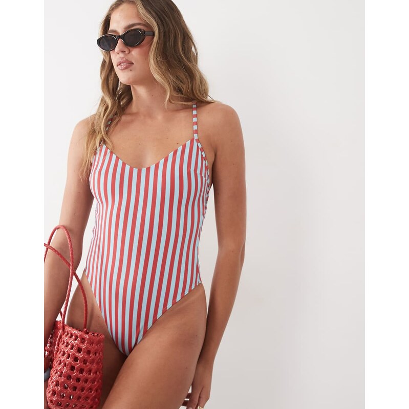 Free Society deckchair stripe swimsuit in blue and red-Multi 115529459