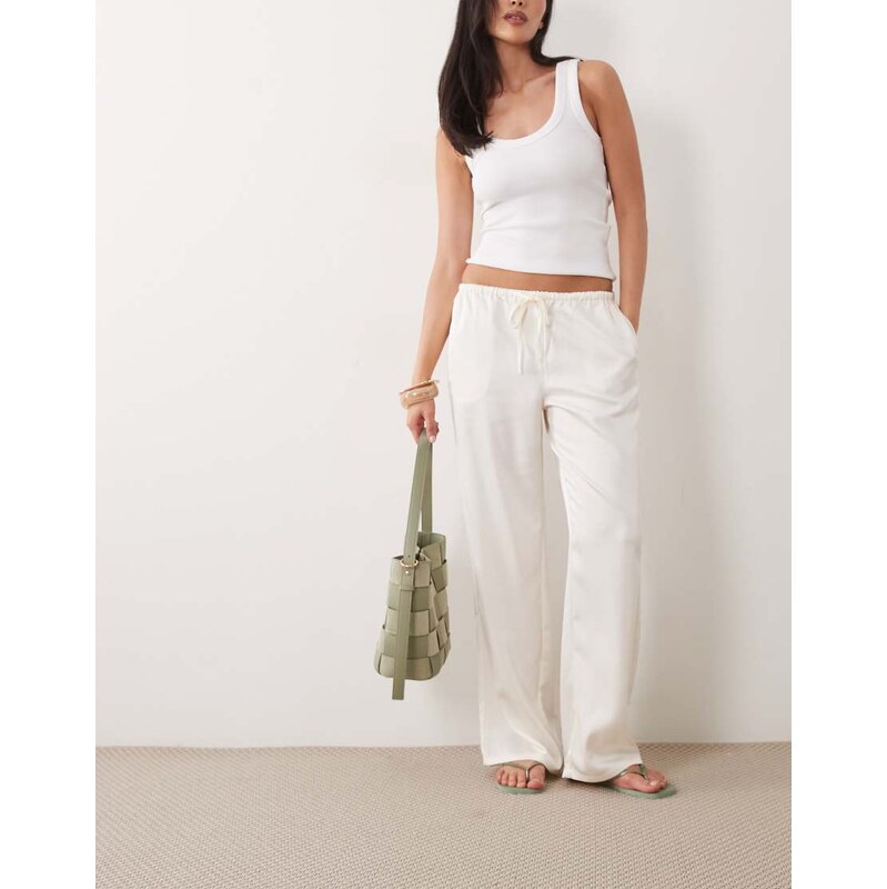 Gina Tricot drawstring satin trousers in cream-White 115529603