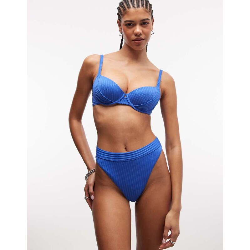 ASOS DESIGN Rory spliced rib high waist high leg bikini bottom