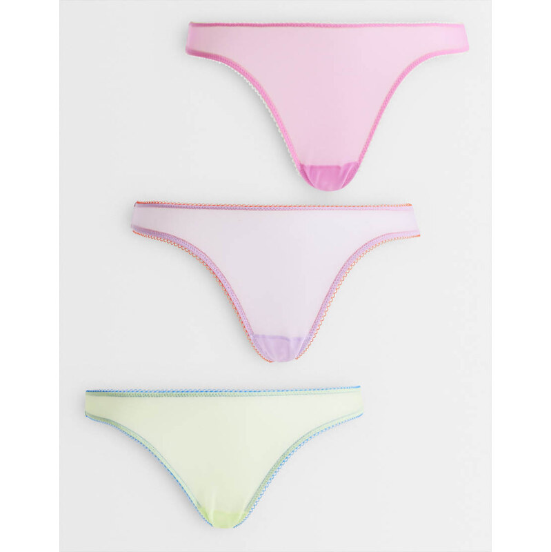 ASOS DESIGN 3 pack sheer mesh high leg brazilian with contrast trim in 115529563