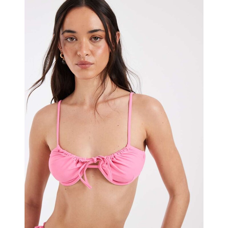 Pieces tie side brazilian bikini bottoms co-ord in light pink