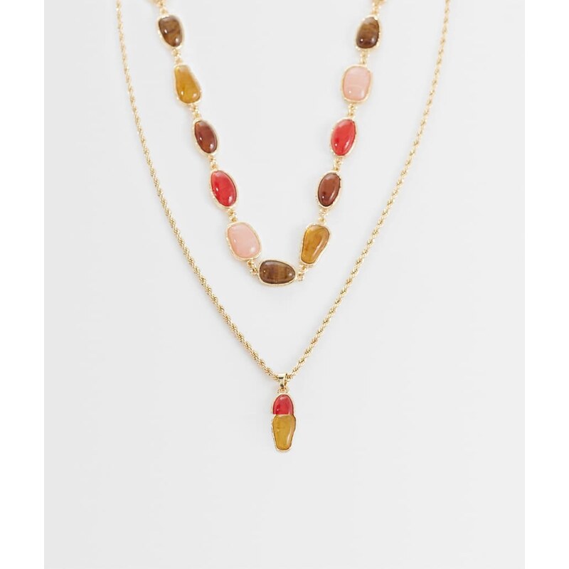 Reclaimed Vintage 2 row pendant with semi precious stones-Multi 115529594