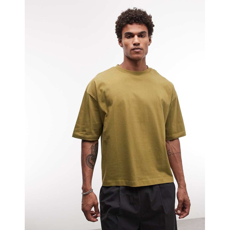 ASOS DESIGN oversized t-shirt with island graphic in olive-Green
