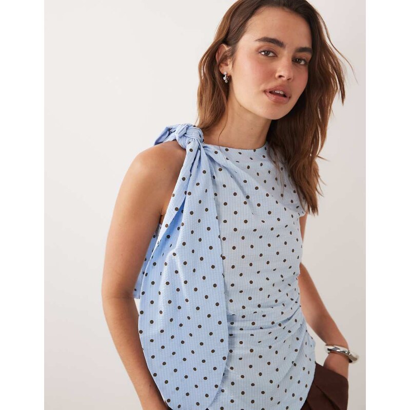 Ghospell Ghopspell cotton seerksucker tie detail sleeveless top in 115529617