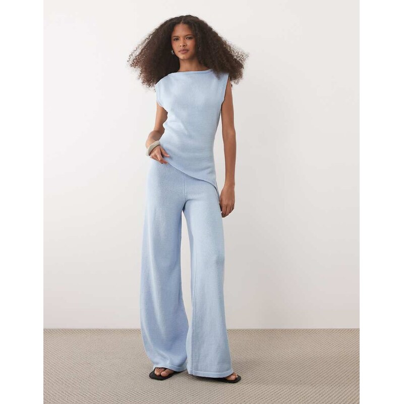 ASOS DESIGN knitted wide leg trouser co-ord in blue