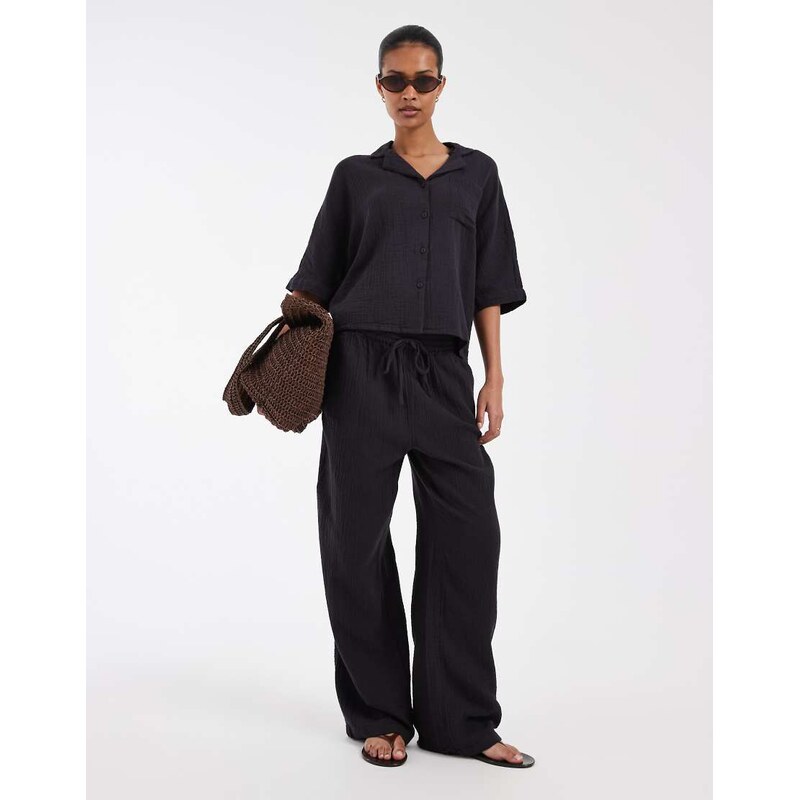 ONLY cheesecloth wide leg trouser co-ord in washed black 115531957