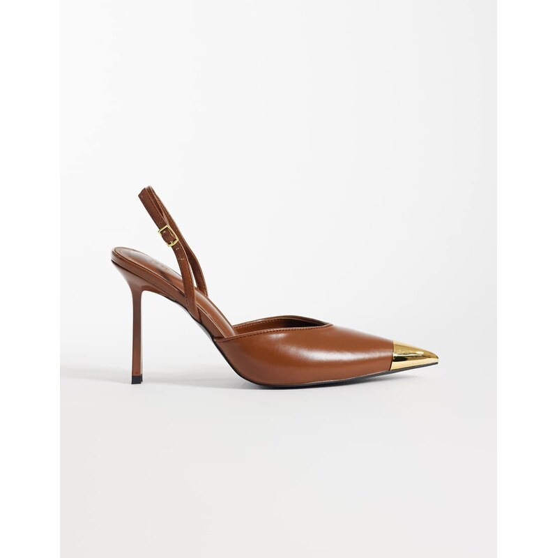 JW PEI Savannah slingback heels with metal toe detail in caramel brown 115532068