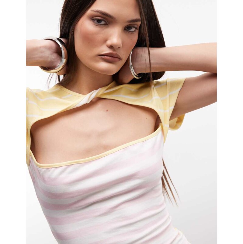 Susmies Susmies lotus cut out twist front top in pink yellow