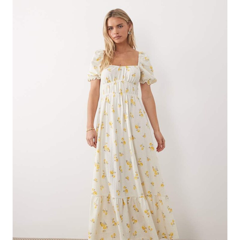 Miss Selfridge Petite seersucker puff sleeve milkmaid maxi dress