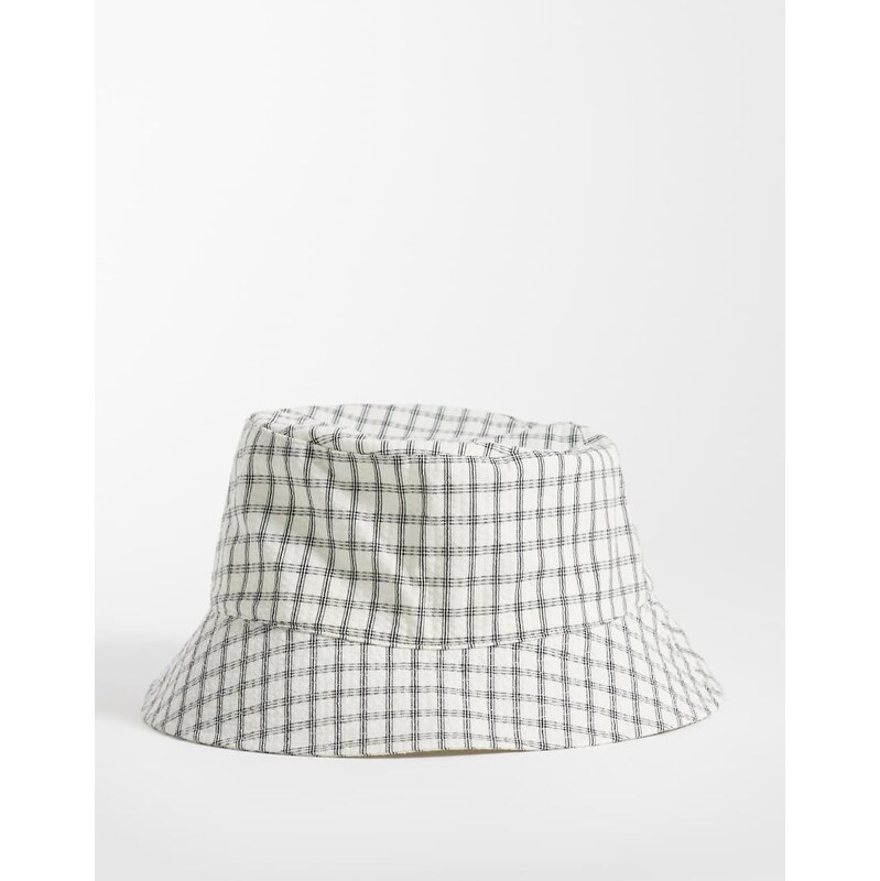 ASOS DESIGN checked seersucker bucket hat in white