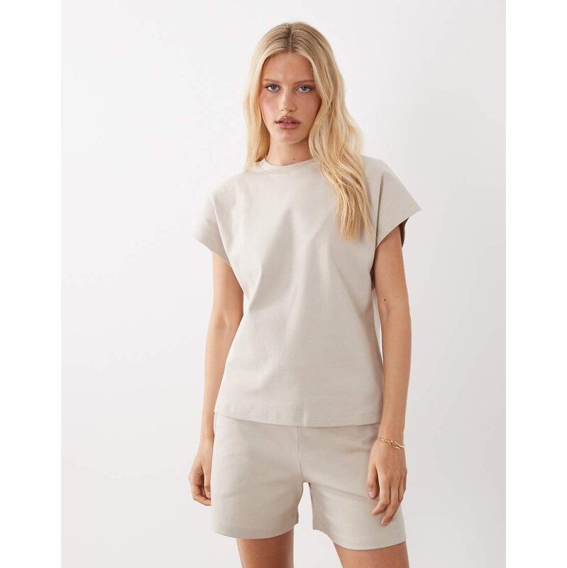 JDY oversized t-shirt co-ord in stone-Neutral
