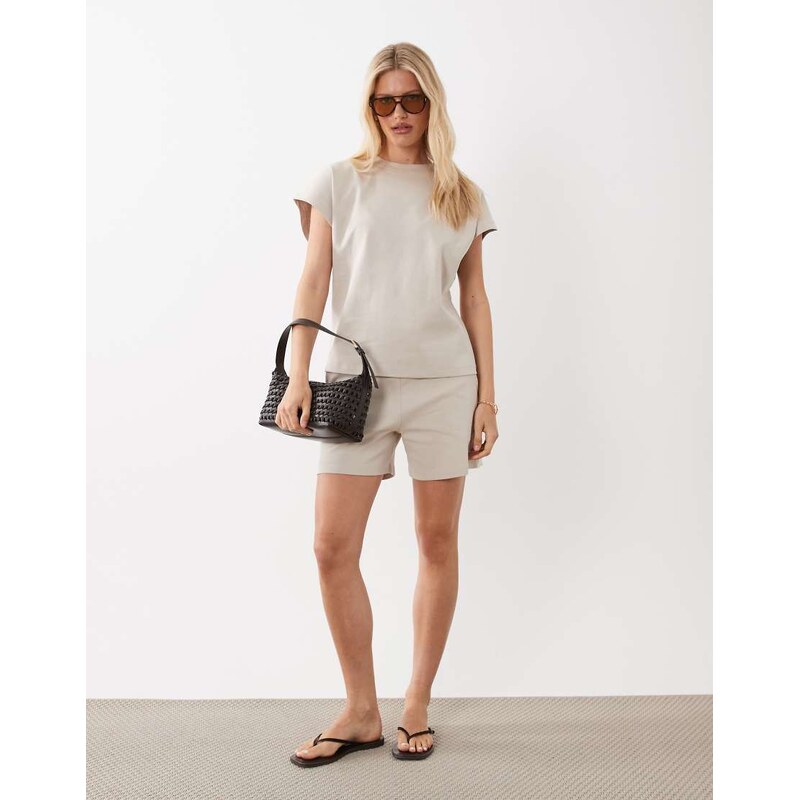 JDY oversized t-shirt co-ord in stone-Neutral