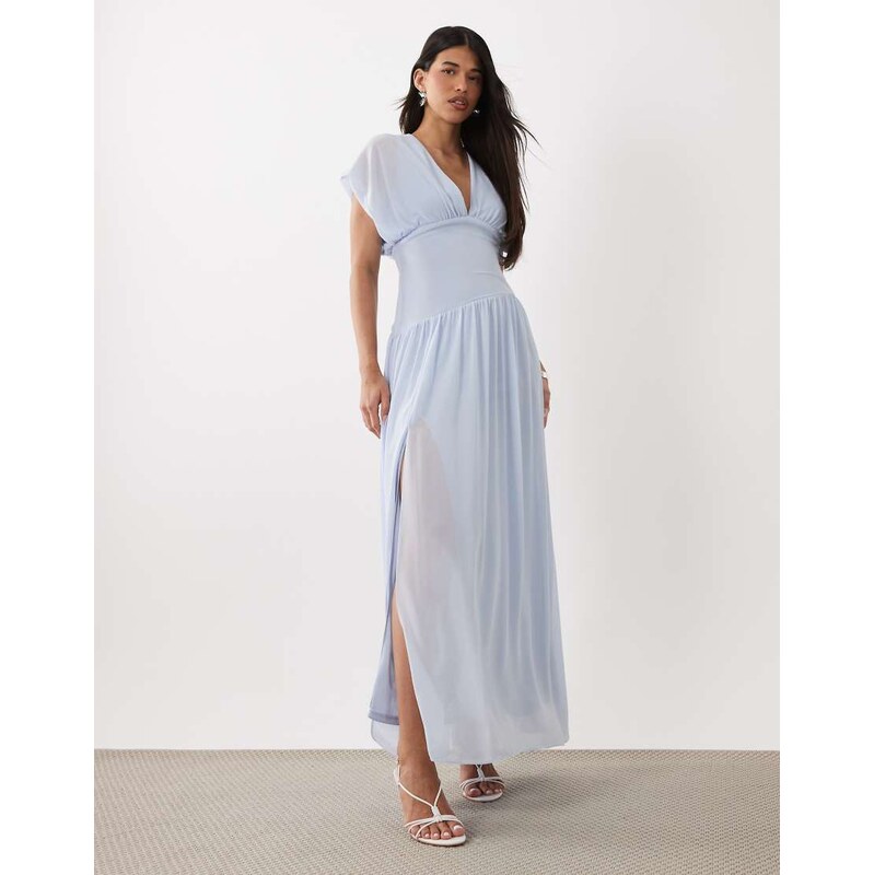 TFNC chiffon v neck and back asymmetric drop waist maxi dress in