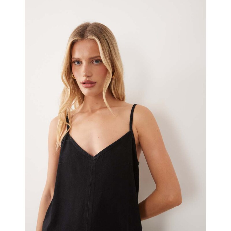 ASOS DESIGN soft denim jumpsuit with wide leg in black