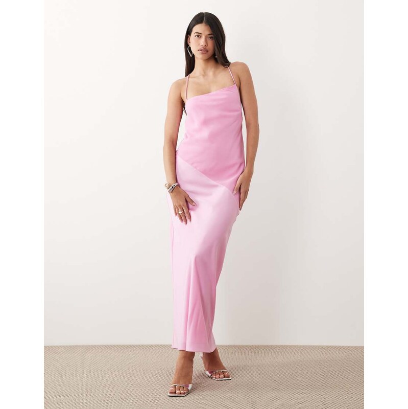 ASOS DESIGN hybrid satin panel cami maxi dress in pink-Purple