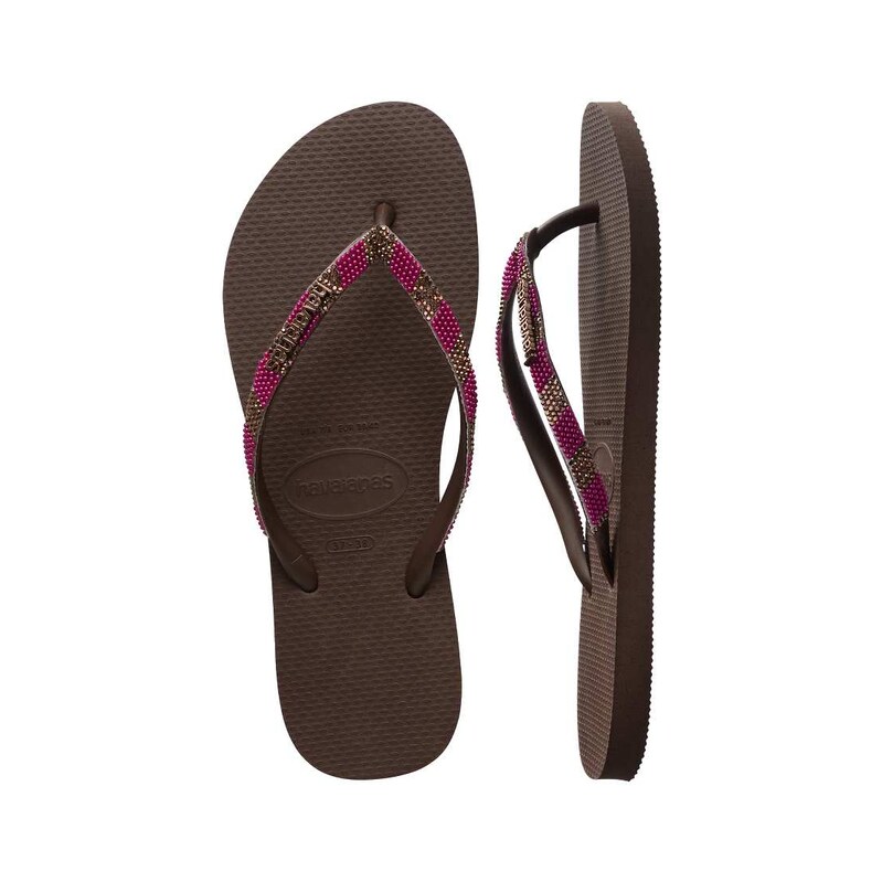 Havaianas slim embellished flip flops in dark brown 115532167