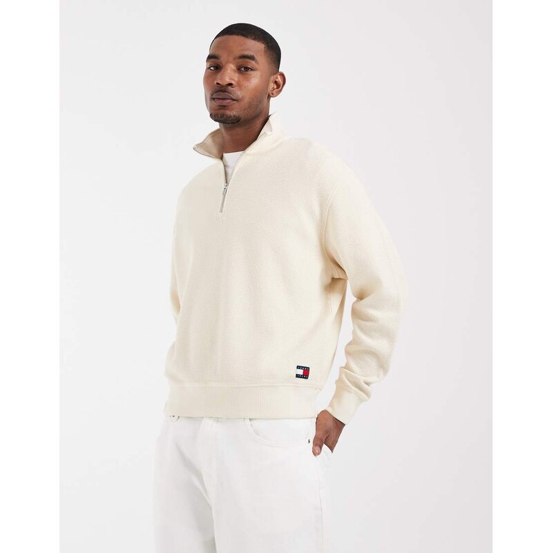 Tommy Jeans waffle texture relaxed fit sweatshirt in beige-Neutral