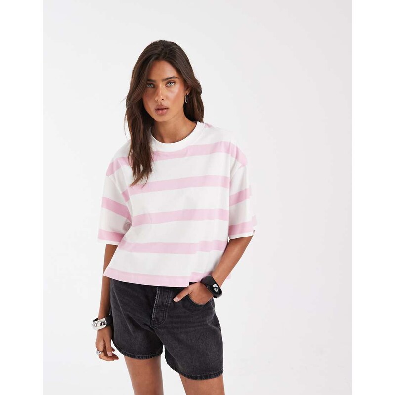 ASOS DESIGN boxy cropped t-shirt pink & cream stripe-Multi
