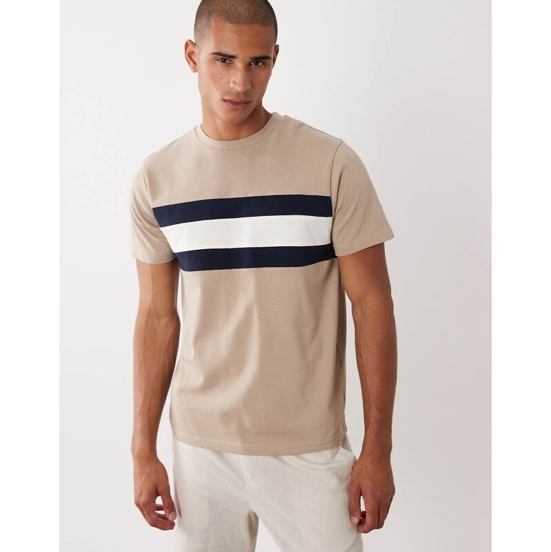 ASOS DESIGN heavyweight regular fit t-shirt with contrast panels in beige-Neutral