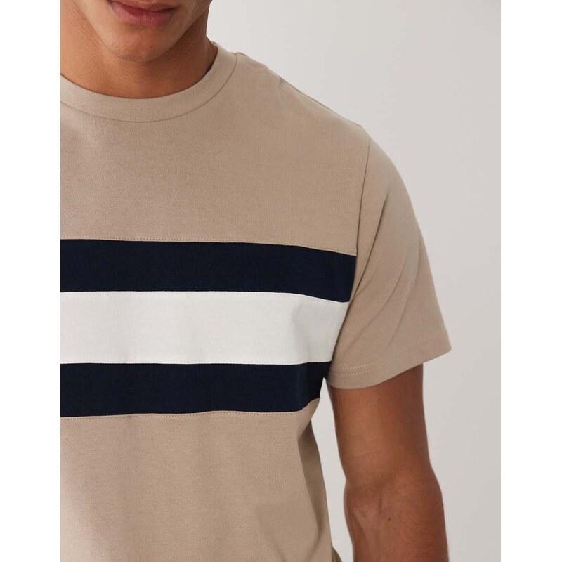 ASOS DESIGN heavyweight regular fit t-shirt with contrast panels in beige-Neutral