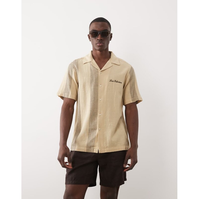 ONLY & SONS resort shirt with embroidery in light yellow